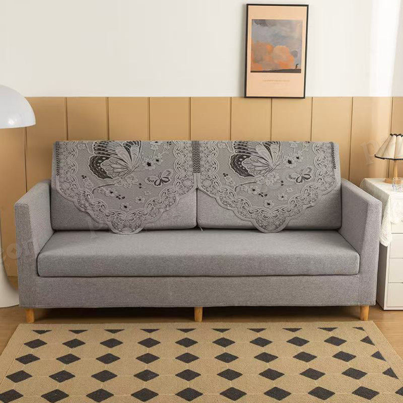 Elegant Crochet Lace Sofa Scarf – Luxury Brown Ash Cotton Sofa Throw Cover