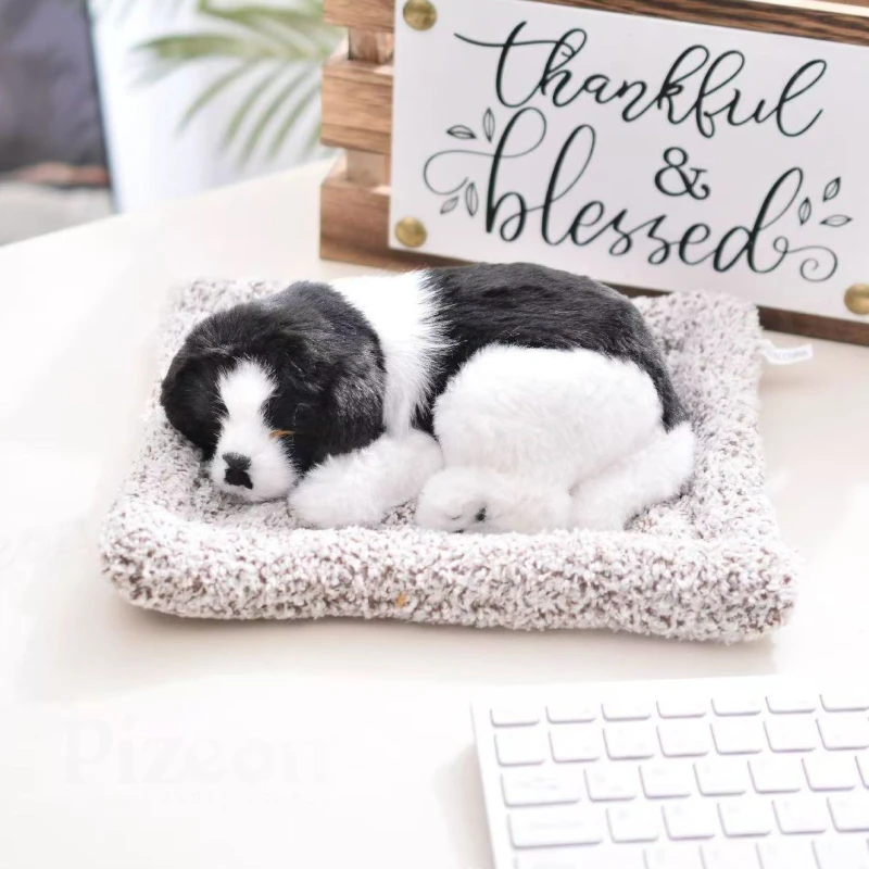 Miniature Sleeping Dog Figurine with Bamboo Charcoal – Realistic Plush Car & Home Decor, Air Purifier Gift