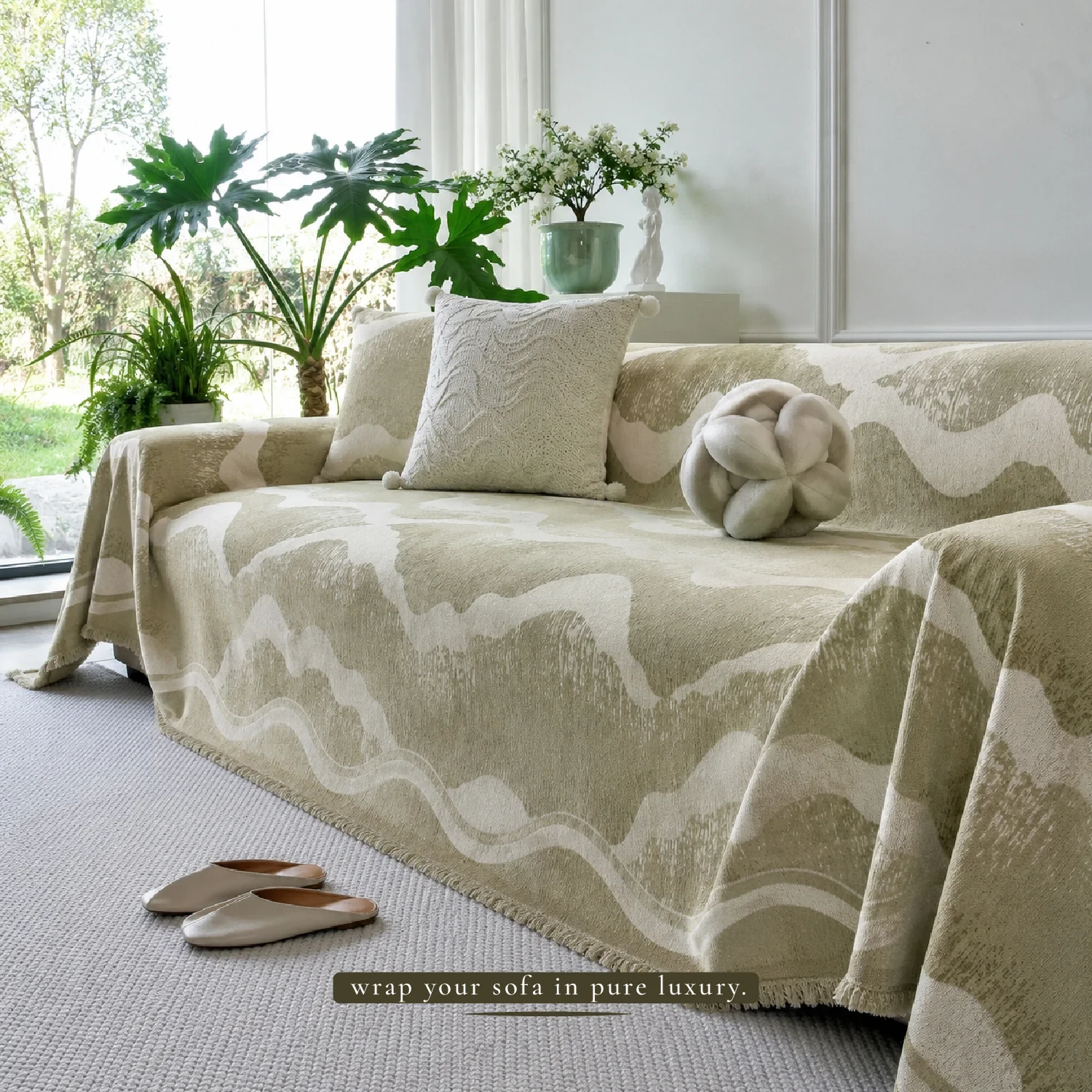 Luxury Chenille Sofa Cover, One Whole Sheet to Fully Cover the Sofa Cushions.