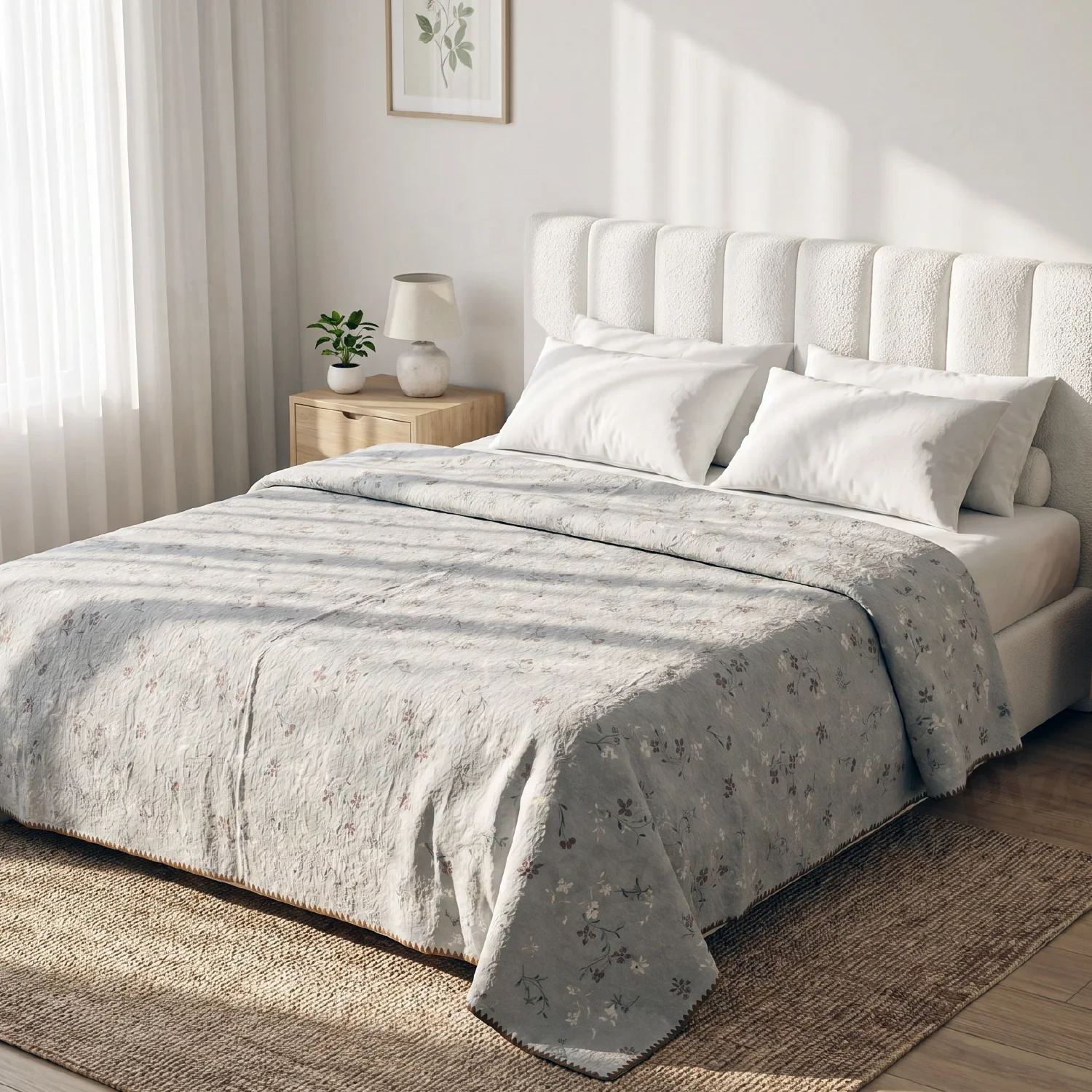 Imported Cotton Jacquard Botanical Print Summer Quilt