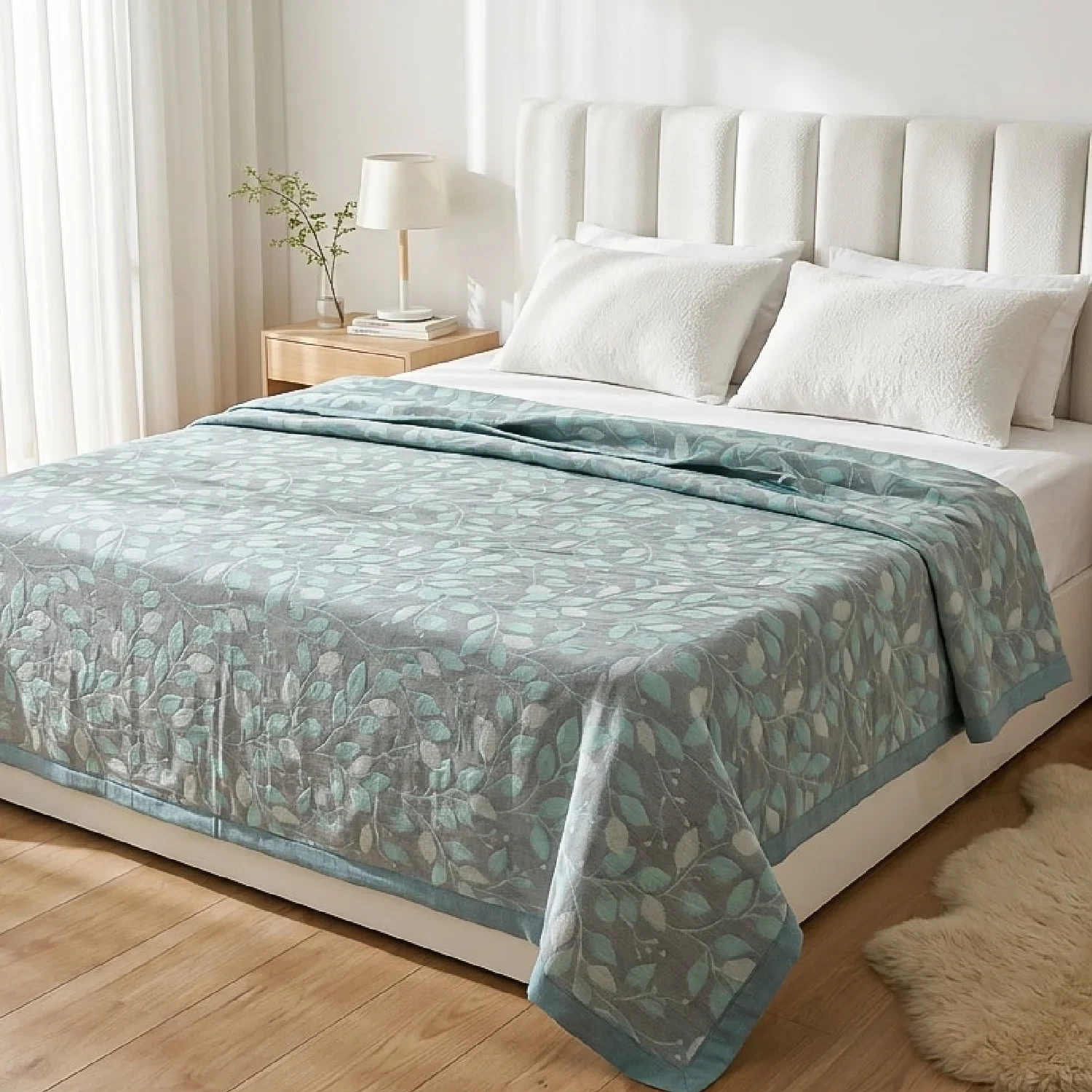 Imported Leaf Texture Jacquard Piping Summer Quilt