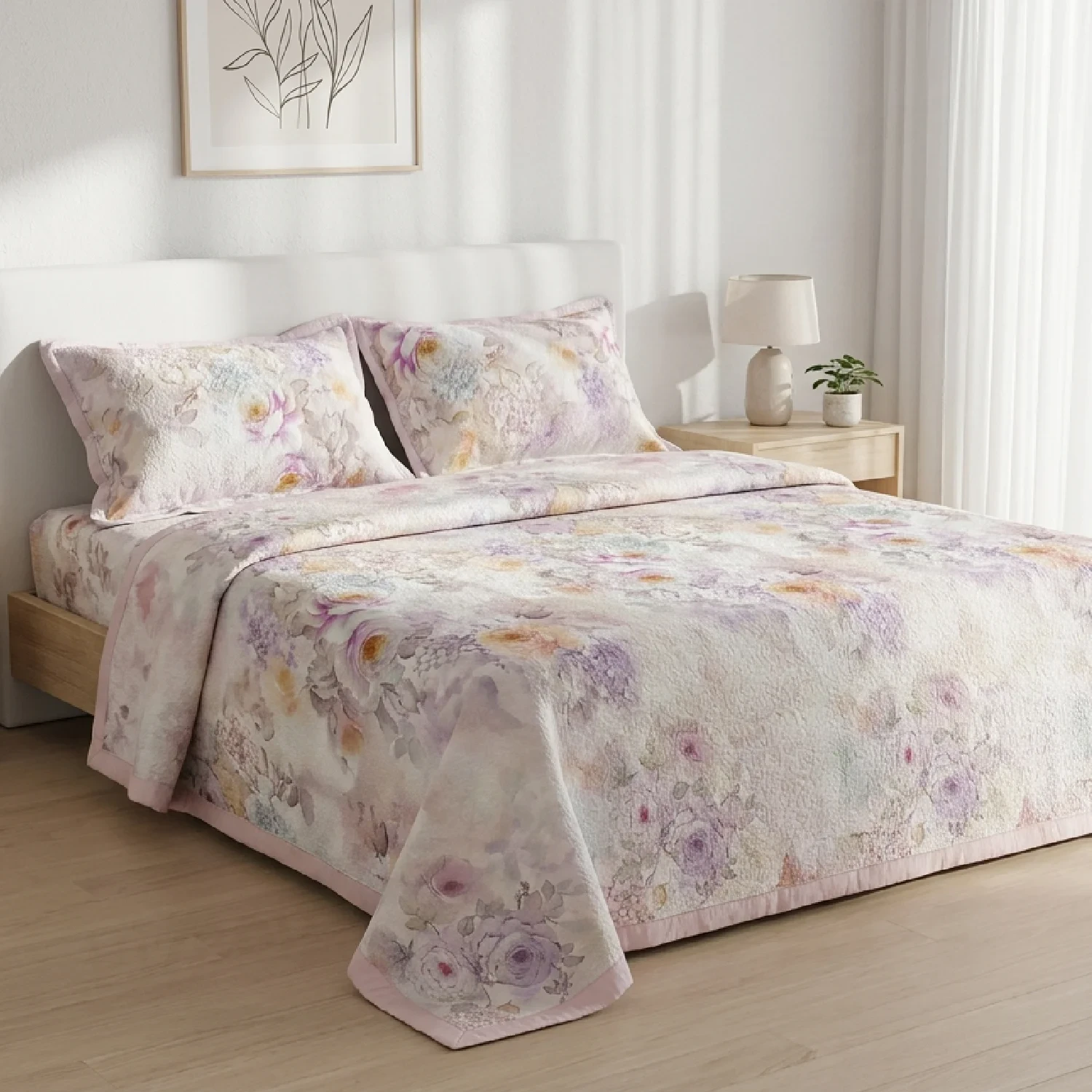 Luxury Imported 3-Piece Jacquard Floral Bedspread Set