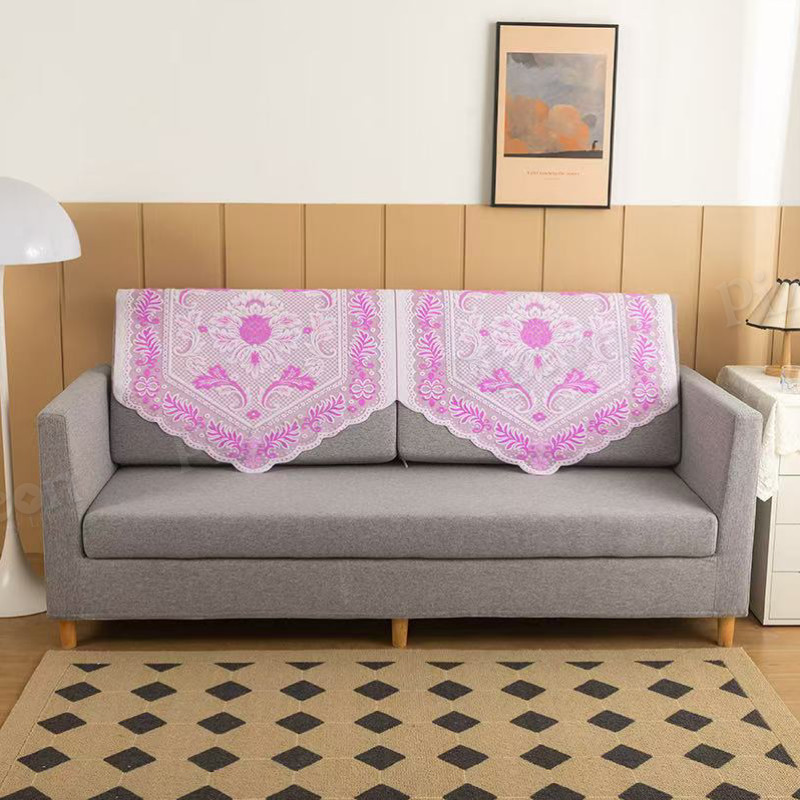 Elegant Crochet Lace Sofa Scarf – Luxury White & Pink Mix Cotton Sofa Throw Cover