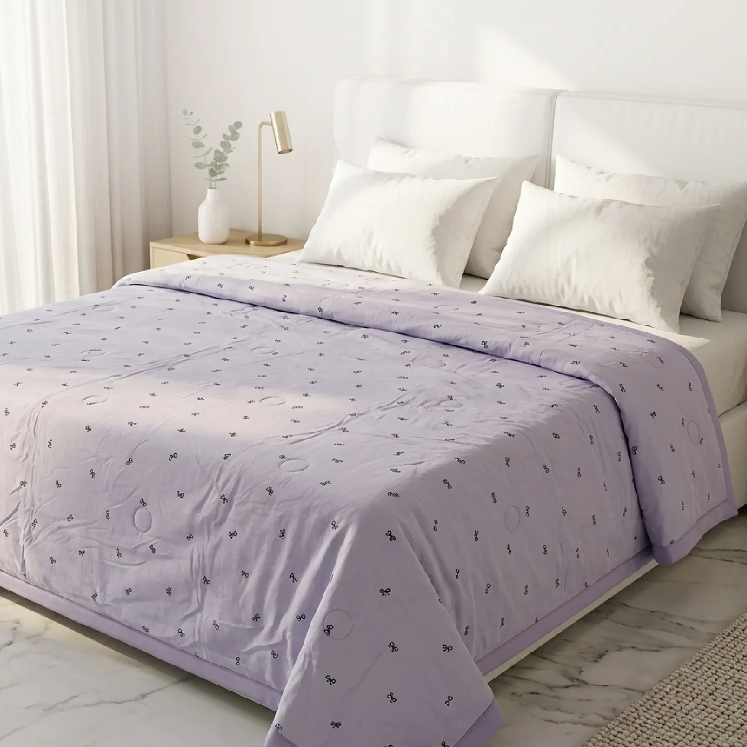 Imported Lavender Bow Print All Over Print Summer Quilt.