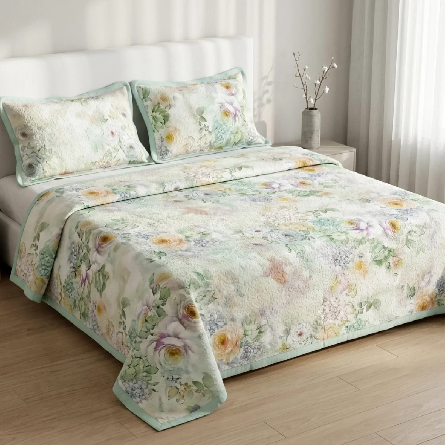 Luxury Imported 3-Piece Jacquard Floral Bedspread Set