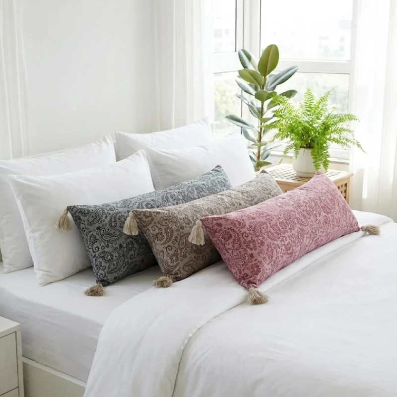 Tassel Long Bolster Pillow with Corner Design, Vintage Long Decorative Tassel Pillow In Bangladesh