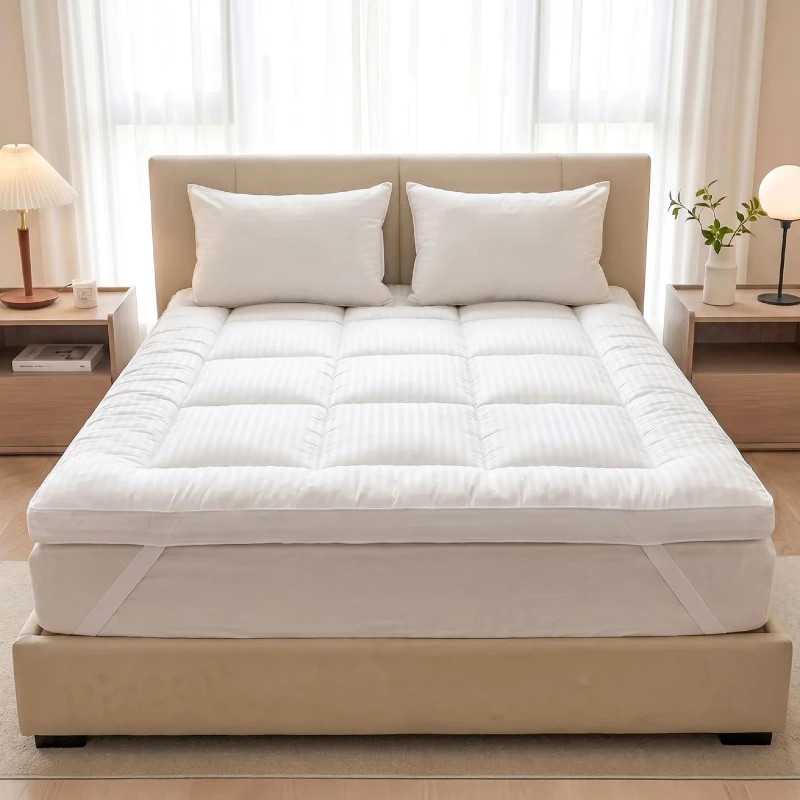 100% Cotton Stripe Satin Fabric Super Soft 3D Microfiber Mattress Topper