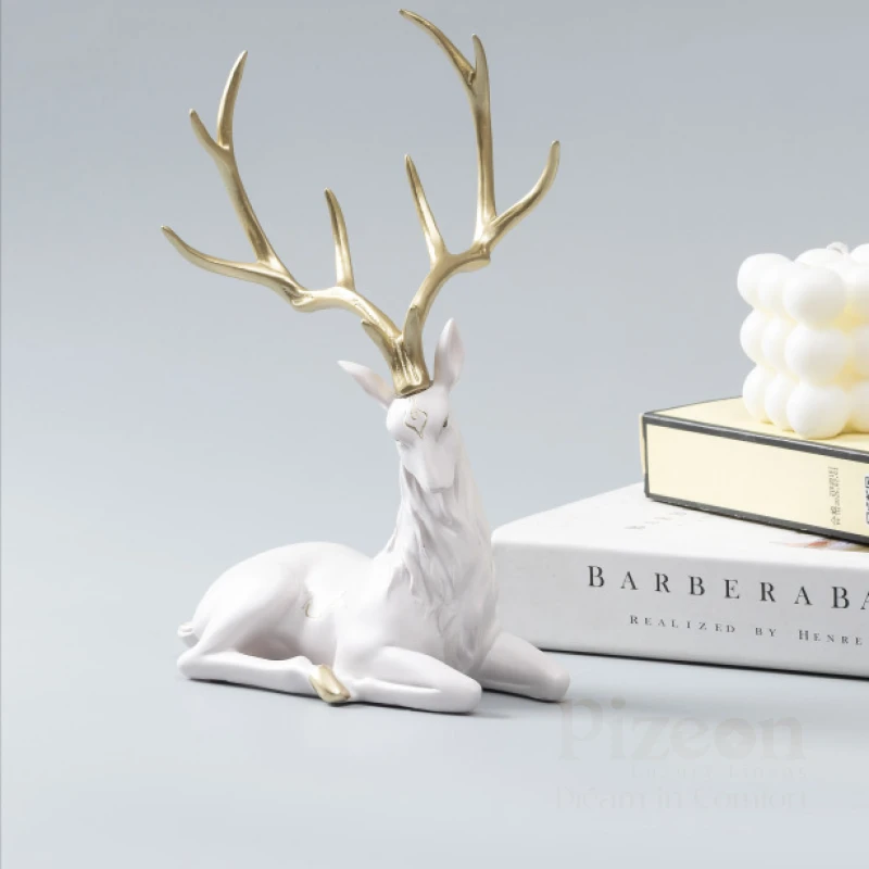 Luxury Resin Deer Statue – Nordic Elk Sculpture for Living Room, Office & Home Decoration