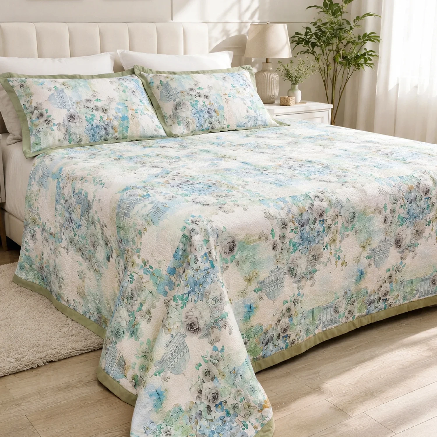 Luxury Imported 3-Piece Jacquard Floral Bedspread Set