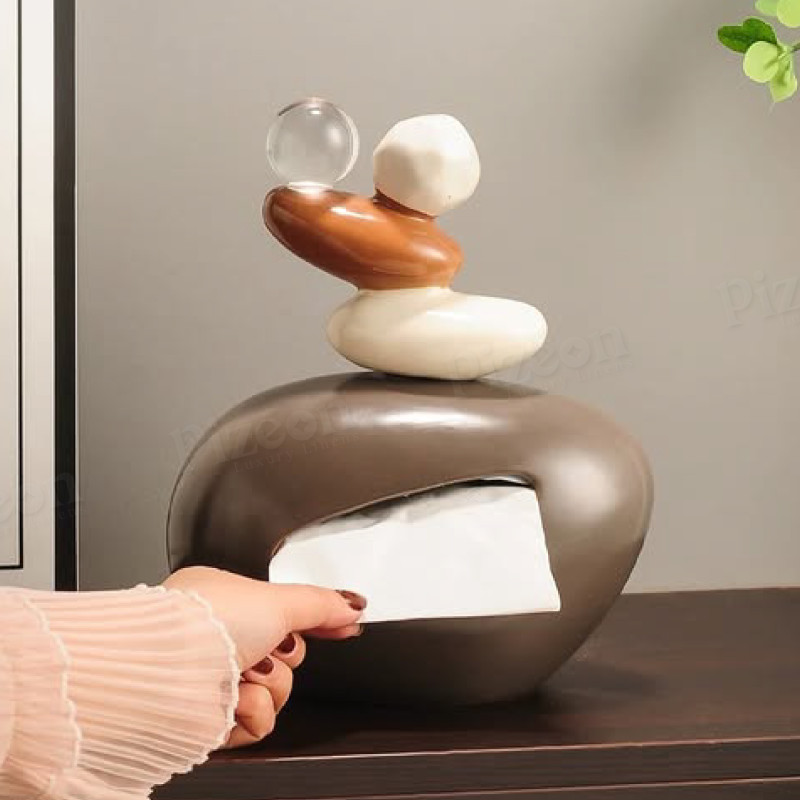 Ceramic Tissue Box Holder in Stone Design