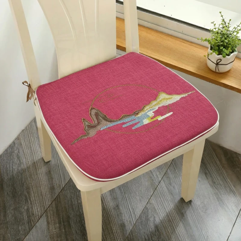 Imported Embroidered Linen and Cotton Memory Foam Chair Cushion, Premium Chinese Style Dining Chair Cushion Size (42 x 45 cm)